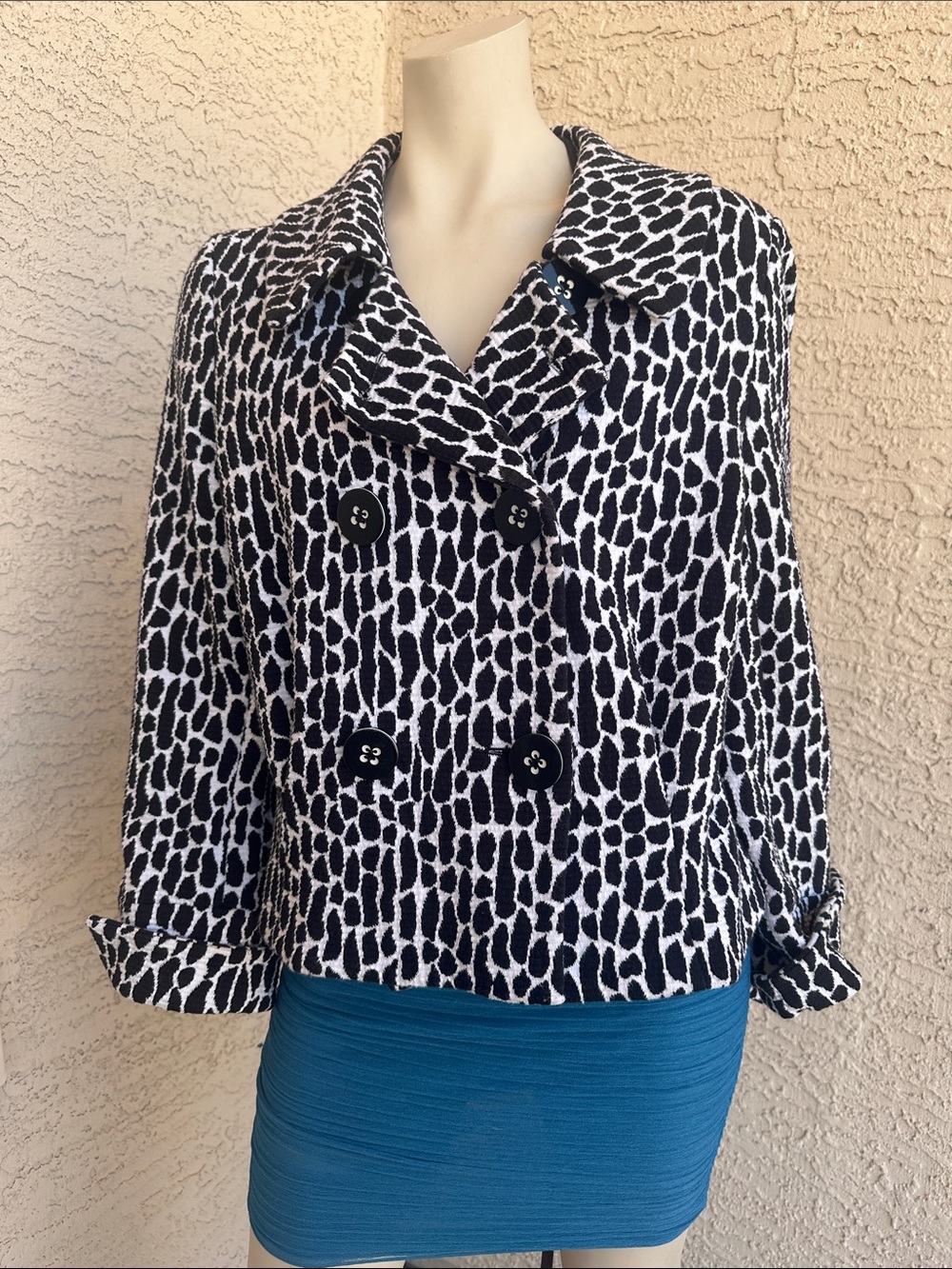 Chaus Black and White Patterned Double-Breasted Jacket